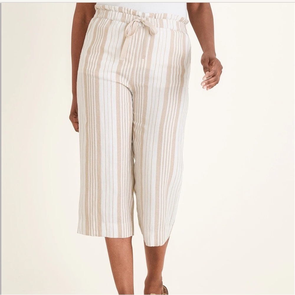 Chico’s Linen Stripe Straight Leg Crop